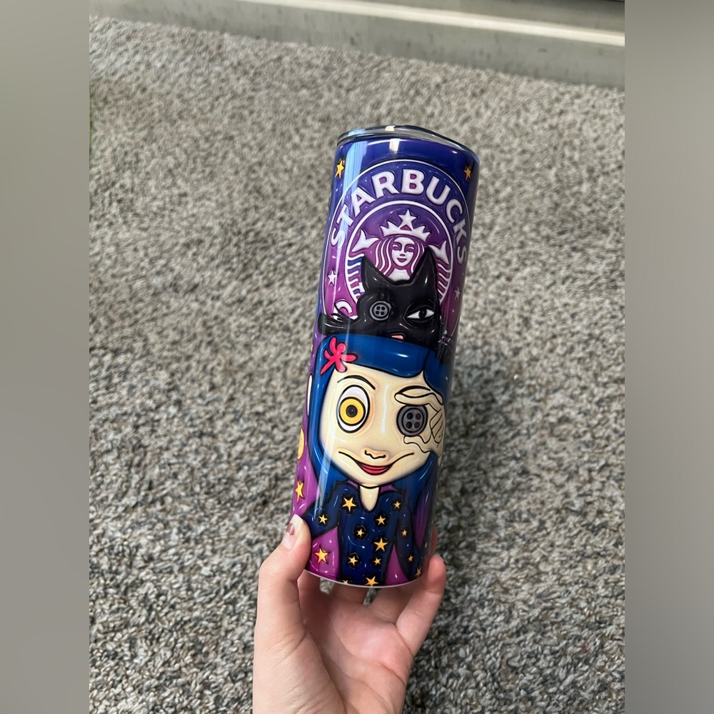 Coraline designed 20oz stainless steel tumbler with lid and metal straw